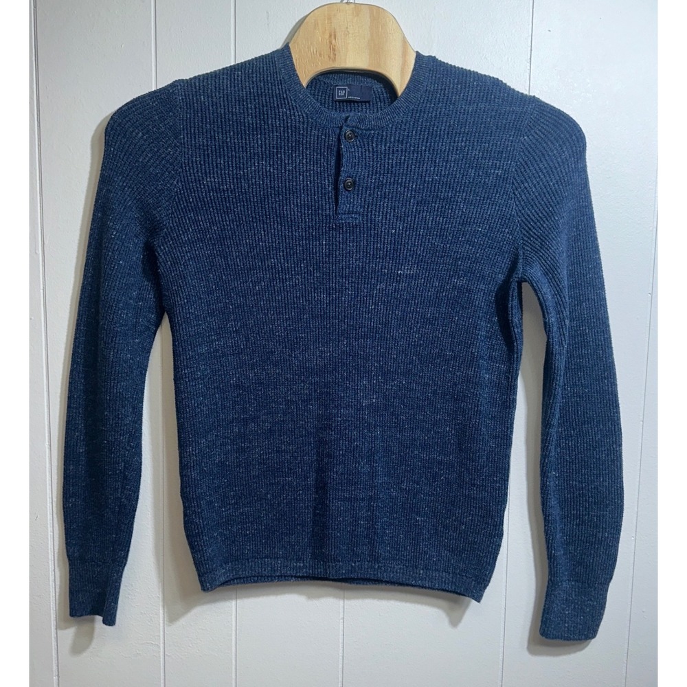 Gap Mens Navy Blue Textured Henley Sweater Long Sleeve Cotton Blend Large FAL15